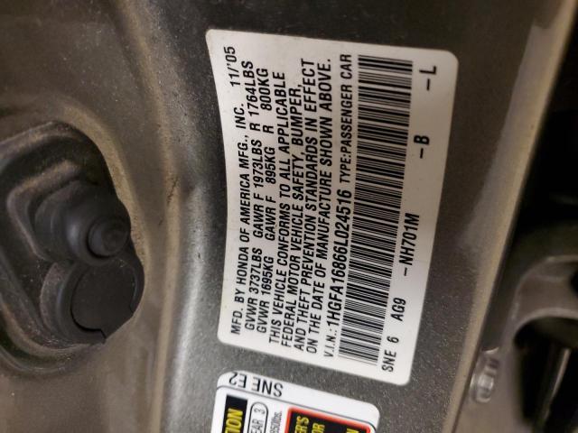 1HGFA16866L024516 - 2006 HONDA CIVIC EX BROWN photo 12