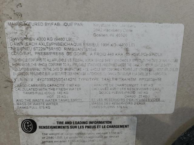 4YDT33521GT414278 - 2016 PASSPORT TRAVELTRLR Bej foto 10