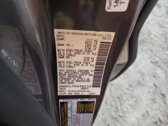 1N6ED1CL7PN649259 - 2023 NISSAN FRONTIER S GRAY photo 12