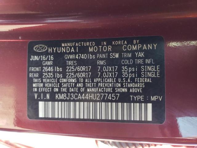 KM8J3CA44HU277457 - 2017 HYUNDAI TUCSON LIMITED MAROON photo 13