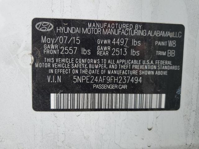 5NPE24AF9FH237494 - 2015 HYUNDAI SONATA SE WHITE photo 12