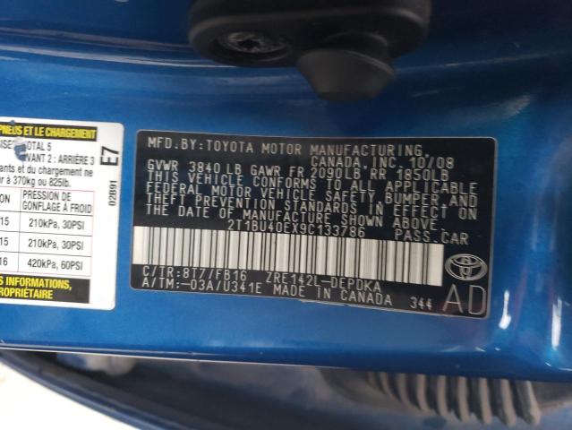 2T1BU40EX9C133786 - 2009 TOYOTA COROLLA BASE BLUE photo 12