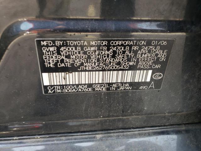 JTHBE262765005432 - 2006 LEXUS IS 350 BLACK photo 13