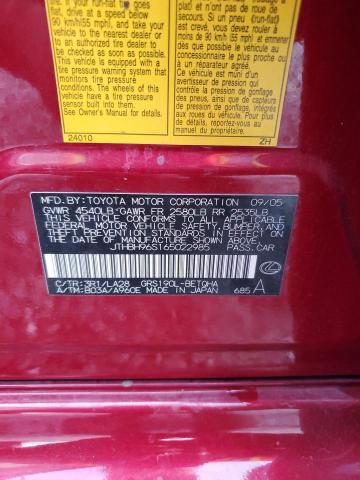 JTHBH96S165022985 - 2006 LEXUS GS 300 BURGUNDY photo 12