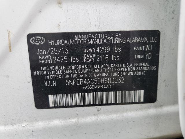 5NPEB4AC5DH683032 - 2013 HYUNDAI SONATA GLS WHITE photo 12