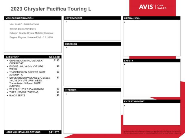 2C4RC1BG6PR600617 - 2023 CHRYSLER PACIFICA TOURING L Grafit foto 13