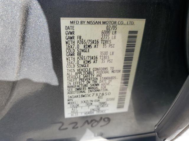 5N1AR18W15C737850 - 2005 NISSAN PATHFINDER LE 石墨色 照片 13