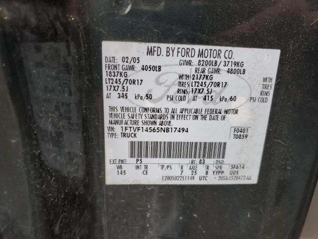 1FTVF14565NB17494 - 2005 FORD F150 GREEN photo 12