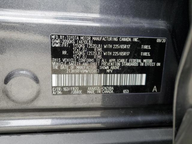 2T3H1RFV8MW105863 - 2021 TOYOTA RAV4 LE CHARCOAL photo 13