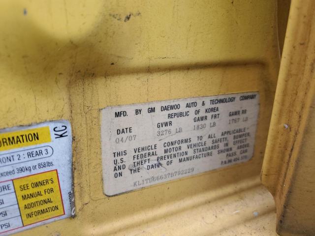 KL1TD66637B792229 - 2007 CHEVROLET AVEO BASE Sarı foto 13
