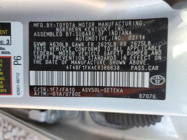 4T4BF1FK4ER386638 - 2014 TOYOTA CAMRY L SILVER photo 12