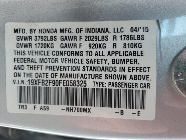 19XFB2F90FE058325 - 2015 HONDA CIVIC EXL ნაცრისფერი ფოტო 12