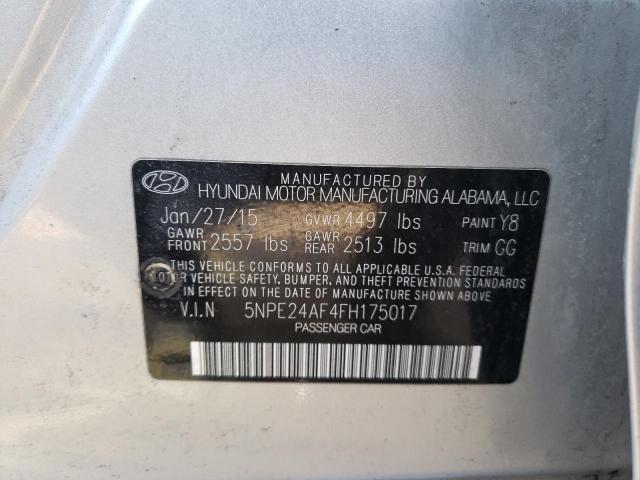 5NPE24AF4FH175017 - 2015 HYUNDAI SONATA SE SILVER photo 12