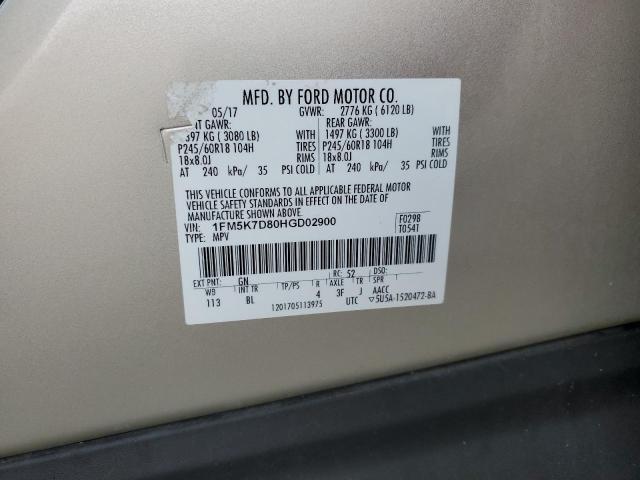 1FM5K7D80HGD02900 - 2017 FORD EXPLORER XLT CREAM photo 14