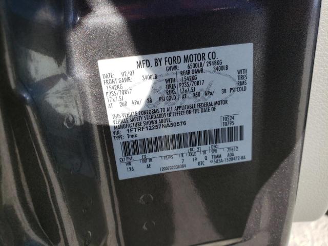 1FTRF12257NA50576 - 2007 FORD F150 GRAY photo 12