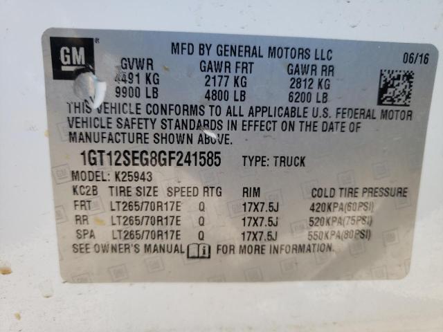 1GT12SEG8GF241585 - 2016 GMC SIERRA K2500 SLE WHITE photo 12