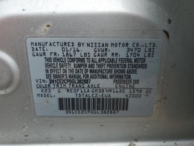 3N1CE2CP0GL382887 - 2016 NISSAN VERSA NOTE S SILVER photo 12