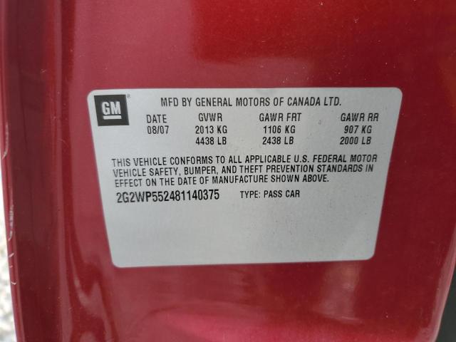 2G2WP552481140375 - 2008 PONTIAC GRAND PRIX 栗色 照片 12