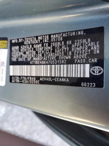 4T1BE46K47U531582 - 2007 TOYOTA CAMRY CE BLUE photo 12