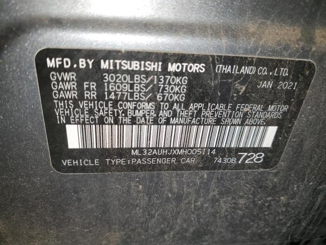 ML32AUHJXMH005114 - 2021 MITSUBISHI MIRAGE ES GRAY photo 13