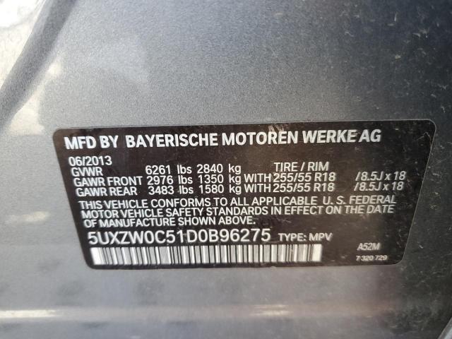 5UXZW0C51D0B96275 - 2013 BMW X5 XDRIVE35D GRAY photo 13