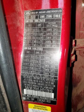 SALVE2RX5JH317819 - 2018 LAND ROVER RANGE ROVE AUTOBIOGRAPHY RED photo 13