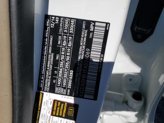 4JGDA5HB1FA526069 - 2015 MERCEDES-BENZ ML 350 4MATIC WHITE photo 12