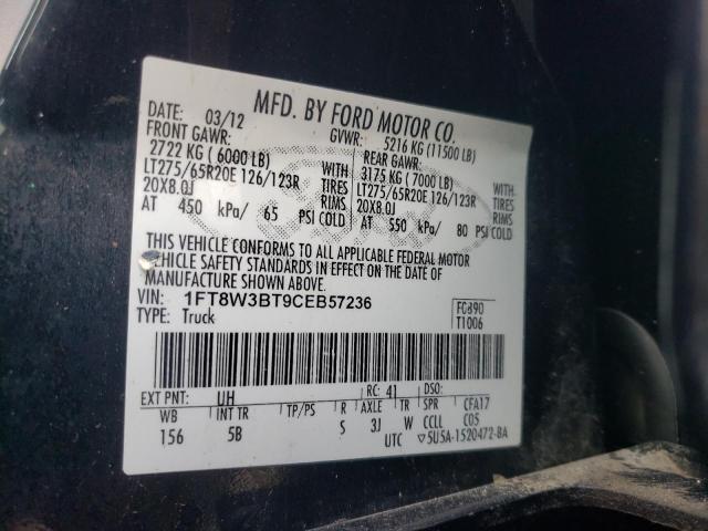 1FT8W3BT9CEB57236 - 2012 FORD F350 SUPER DUTY BLACK photo 13