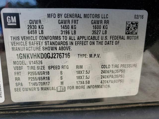 1GNKVHKD0GJ276716 - 2016 CHEVROLET TRAVERSE LT BLACK photo 13