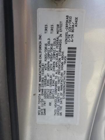 5TESN92N14Z341744 - 2004 TOYOTA TACOMA XTRACAB PRERUNNER ვერცხლისფერი ფოტო 12