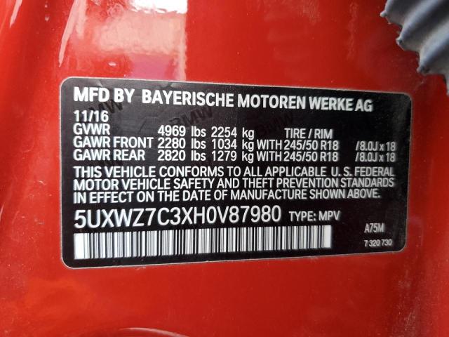 5UXWZ7C3XH0V87980 - 2017 BMW X3 SDRIVE28I RED photo 13