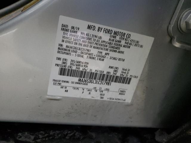 MAJ6S3GL3LC317981 - 2020 FORD ECOSPORT SE ვერცხლისფერი ფოტო 14