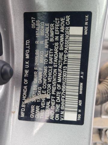 SHHFK7H56HU230313 - 2017 HONDA CIVIC EX SILVER photo 12