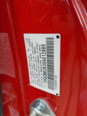 1HGCM82635A012986 - 2005 HONDA ACCORD EX RED photo 12