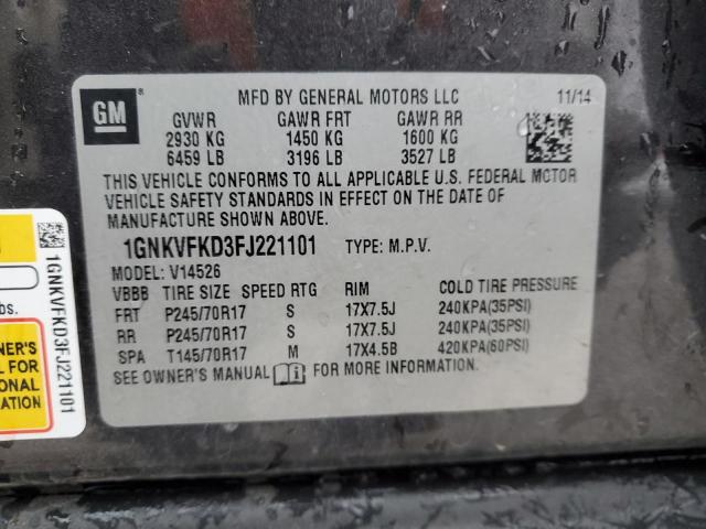 1GNKVFKD3FJ221101 - 2015 CHEVROLET TRAVERSE LS CHARCOAL photo 13