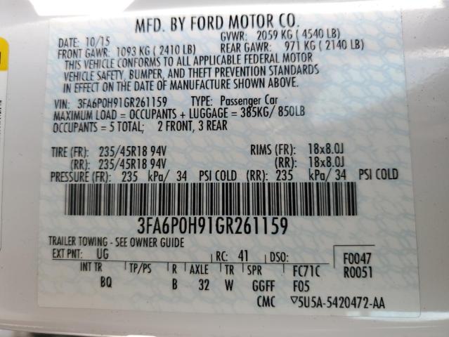 3FA6P0H91GR261159 - 2016 FORD FUSION SE WHITE photo 12