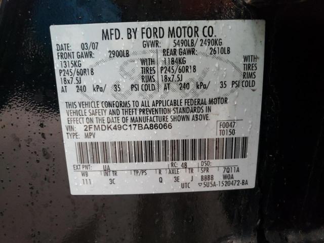 2FMDK49C17BA86066 - 2007 FORD EDGE SEL PLUS BLACK photo 13