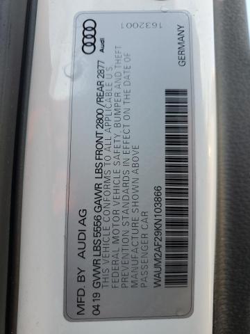 WAUM2AF29KN103866 - 2019 AUDI A6 PRESTIGE თეთრი ფოტო 12