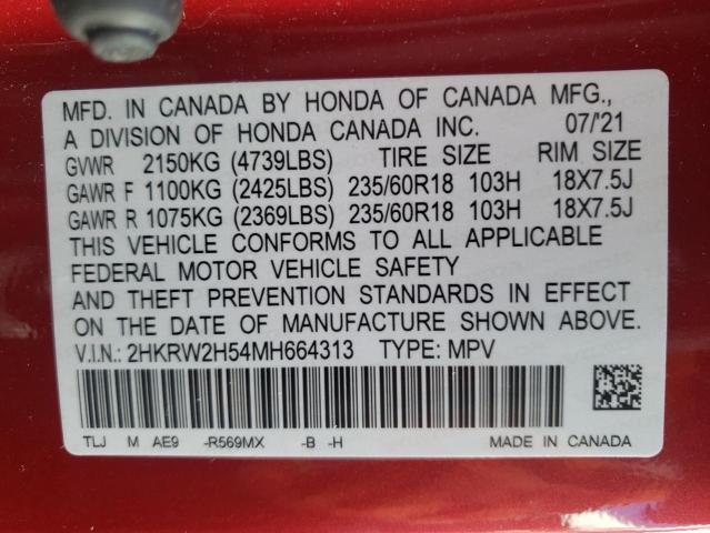 2HKRW2H54MH664313 - 2021 HONDA CR-V EX RED photo 14