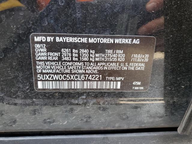 5UXZW0C5XCL674221 - 2012 BMW X5 XDRIVE35D BLACK photo 14