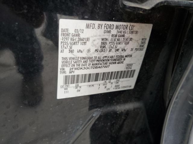 2FMDK3GC7DBA07007 - 2013 FORD EDGE SE BLACK photo 12