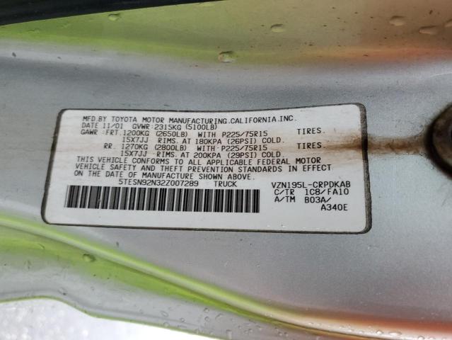 5TESN92N32Z007289 - 2002 TOYOTA TACOMA XTRACAB PRERUNNER 银色 照片 12