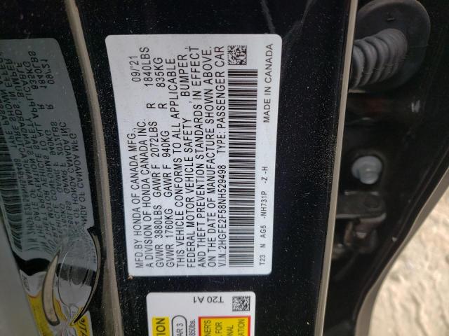 2HGFE2F58NH529498 - 2022 HONDA CIVIC SPORT BLACK photo 12