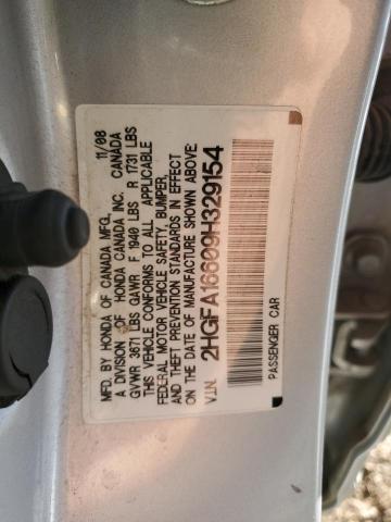 2HGFA16609H329154 - 2009 HONDA CIVIC LX-S 银色 照片 12