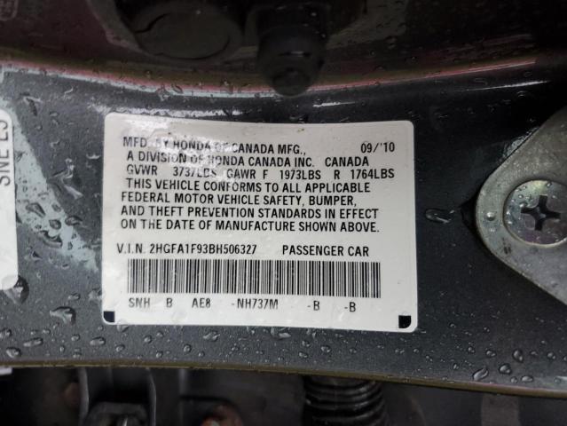 2HGFA1F93BH506327 - 2011 HONDA CIVIC EXL ნაცრისფერი ფოტო 12