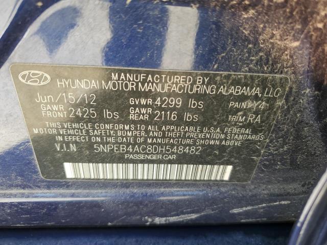 5NPEB4AC8DH548482 - 2013 HYUNDAI SONATA GLS BLUE photo 12