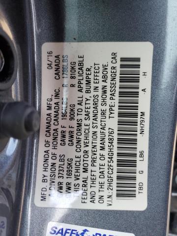 2HGFC2F54GH548767 - 2016 HONDA CIVIC LX CHARCOAL photo 12