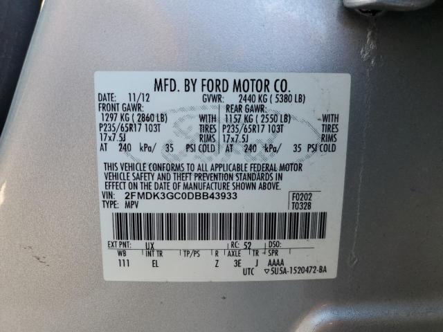 2FMDK3GC0DBB43933 - 2013 FORD EDGE SE SILVER photo 12