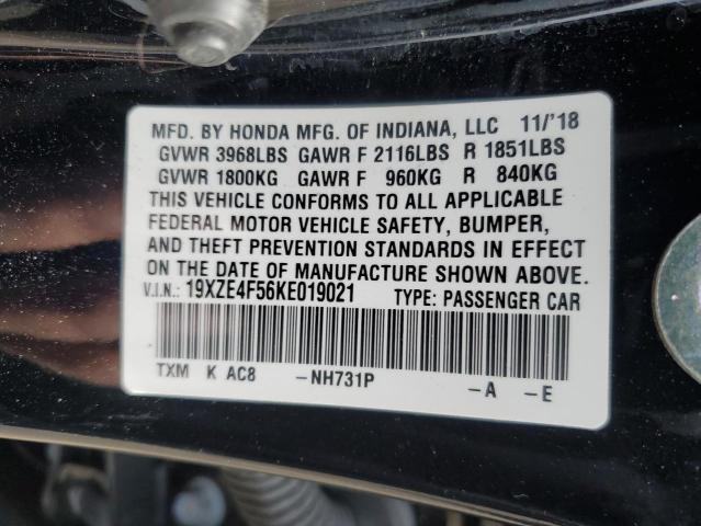 19XZE4F56KE019021 - 2019 HONDA INSIGHT EX BLACK photo 12