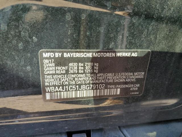 WBA4J1C51JBG79102 - 2018 BMW 430I GRAN COUPE BLACK photo 12